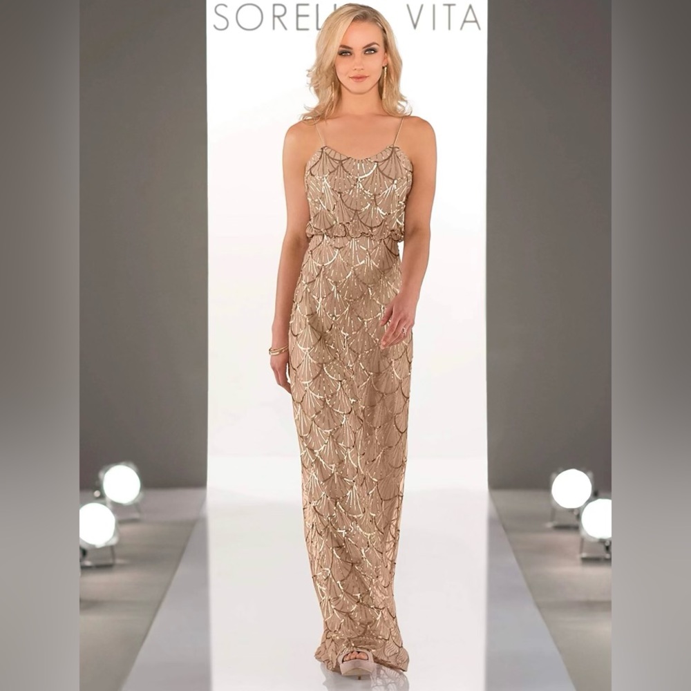 Sorella Vita 9018 Art Deco Rose Gold Sequin s Dress - Size 8